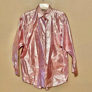 Adam Douglas Pink Metallic Button Down Shirt Clear Bead Embellishments Size (M)